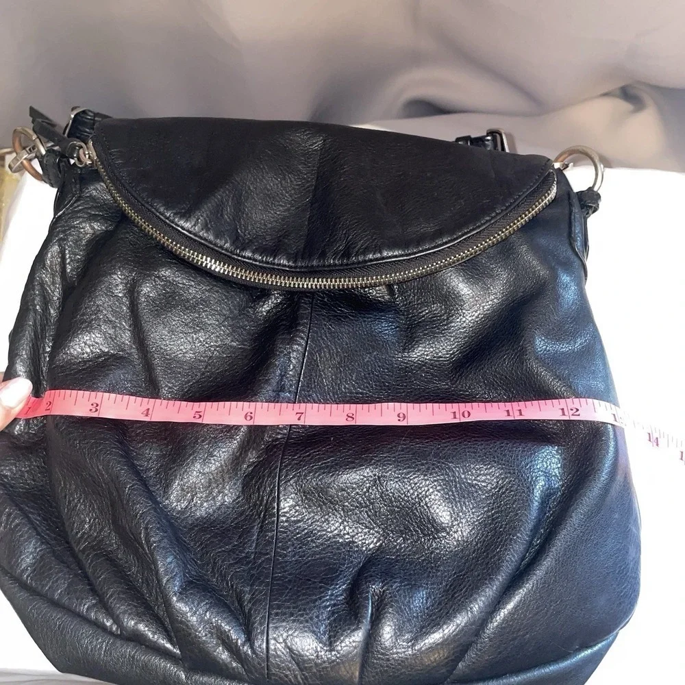 Margot Soft Black Leather Medium Shoulder Hobo Bag Zip Fold Over Purse